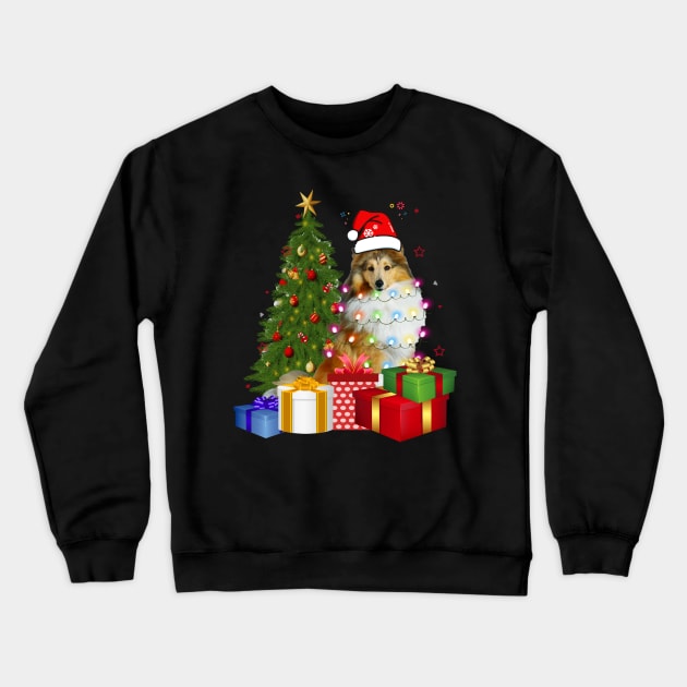 Collie Christmas Tree Santa Hat Funny Xmas Gift Dog T-Shirt Crewneck Sweatshirt by CoolTees